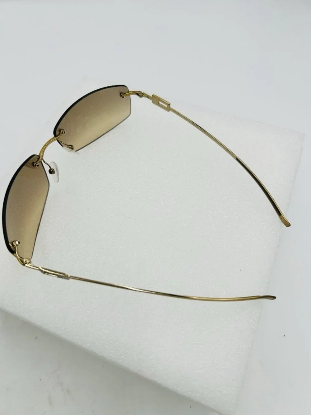 Gucci Rimless Sunglasses Brown Gradient GG 1784 Strass Gold Frame with Case